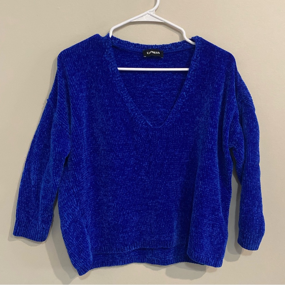 Express Blue V-Neck Sweater Soft Texture